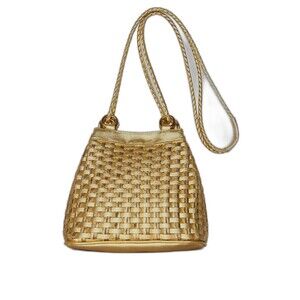 Tianni Vintage Woven Faux Leather Metallic Gold Fixed Length Retro Shoulder Bag